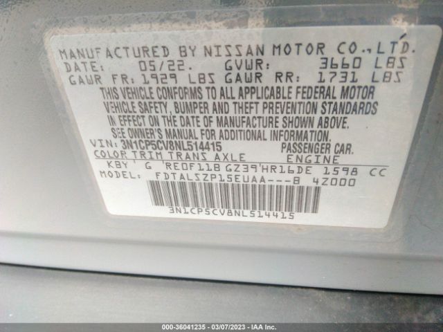 3N1CP5CV8NL514415 Nissan KICKS SV