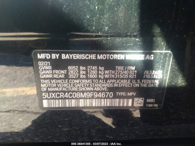 BMW X5 Sdrive40i 2021 5UXCR4C08M9F94670 Image 9