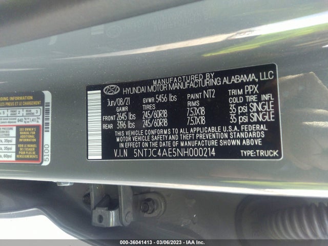2022 HYUNDAI SANTA CRUZ SEL VIN: 5NTJC4AE5NH000214
