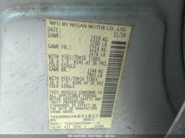 5N1AN0NU1FN655857 Nissan XTERRA X
