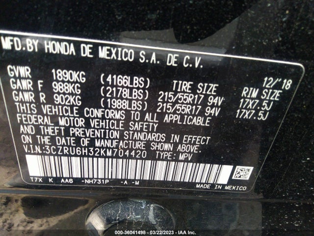 Honda HR-V LX 2019 3CZRU6H32KM704420 Image 10
