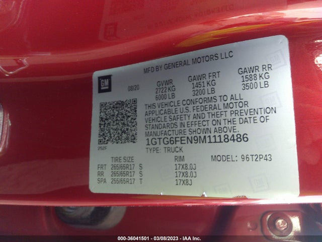 2021 GMC Canyon, VIN: 1GTG6FEN9M1118486