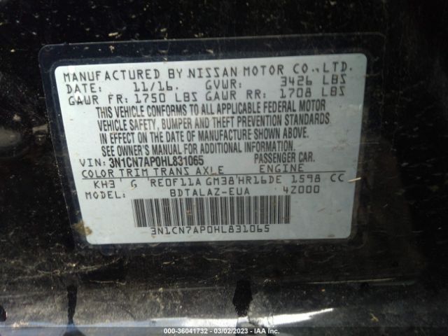 3N1CN7AP0HL831065 Nissan Versa Sedan S Plus