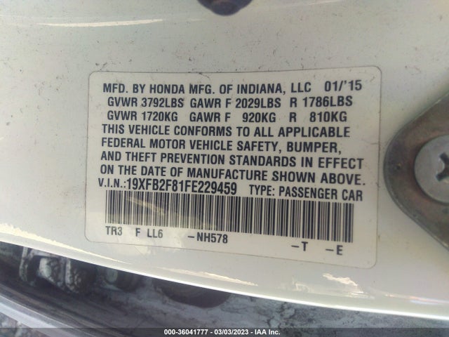 Honda Civic Sedan Ex 2015 19XFB2F81FE229459 Image 10