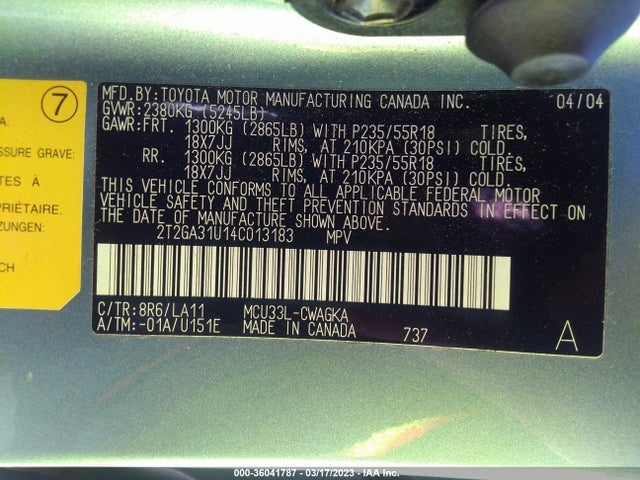 2T2GA31U14C013183 Lexus RX 330