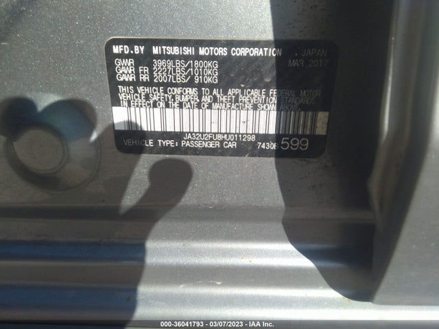2017 Mitsubishi Lancer, VIN: JA32U2FU8HU011298
