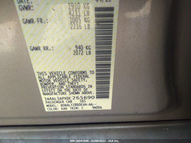 2013 NISSAN ALTIMA 2.5 SV VIN: 1N4AL3APXDC265690