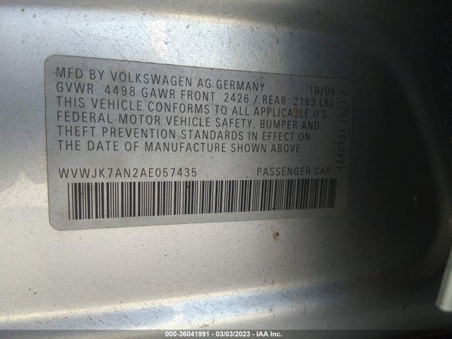 2010 VOLKSWAGEN PASSAT SEDAN KOMFORT VIN: WVWJK7AN2AE057435