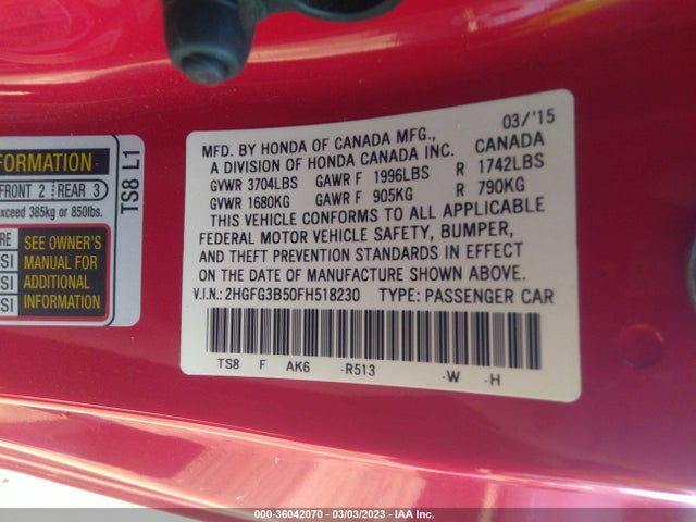 Honda Civic Coupe Lx 2015 2HGFG3B50FH518230 Image 10