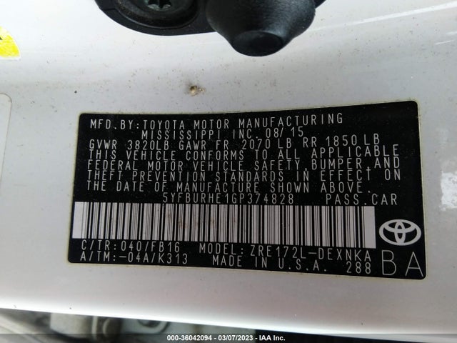 Toyota Corolla L/le/s/s Plus/le Plus 2016 5YFBURHE1GP374828 Image 10