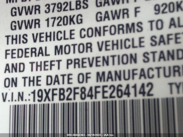 Honda Civic Sedan Ex 2015 19XFB2F84FE264142 Image 9