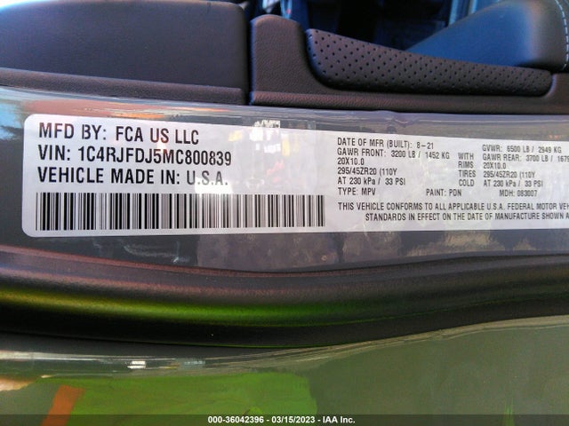 1C4RJFDJ5MC800839 Jeep Grand Cherokee Srt