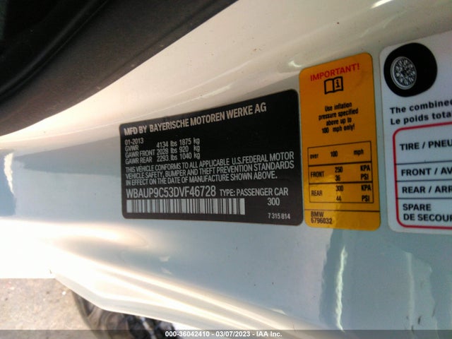 2013 BMW 1 SERIES 128I VIN: WBAUP9C53DVF46728