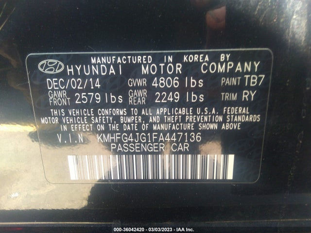 2015 Hyundai Azera, VIN: KMHFG4JG1FA447136