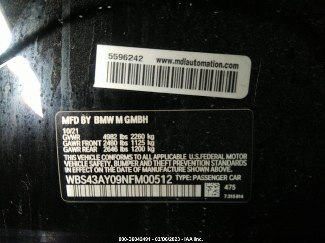 2022 BMW M3, VIN: WBS43AY09NFM00512