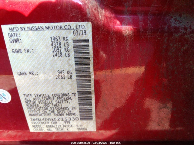 Nissan Altima 2.5 Sl 2019 1N4BL4EV5KC215330 Image 10