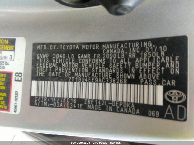 2010 TOYOTA COROLLA VIN: 2T1BU4EE9AC338268
