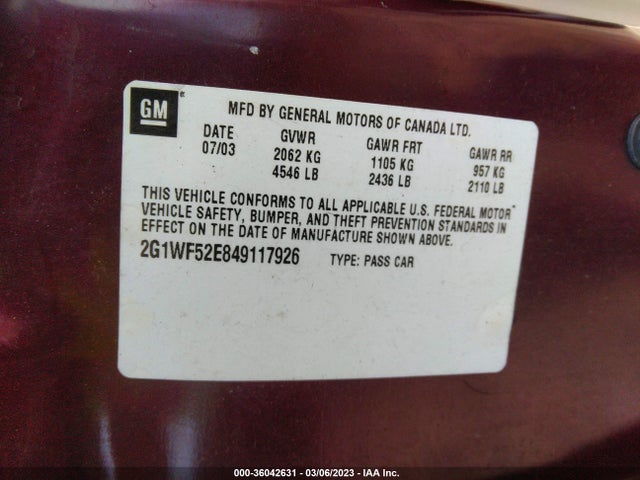 Chevrolet IMPALA 2004 2G1WF52E849117926 Image 10