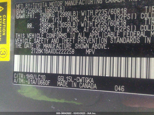 2T2BK1BAXDC222258 Lexus RX 350