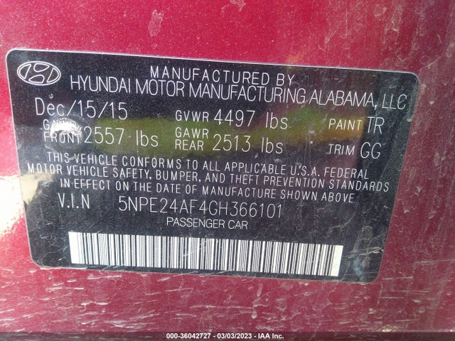 Hyundai Sonata 2.4l Se 2016 5NPE24AF4GH366101 Image 10