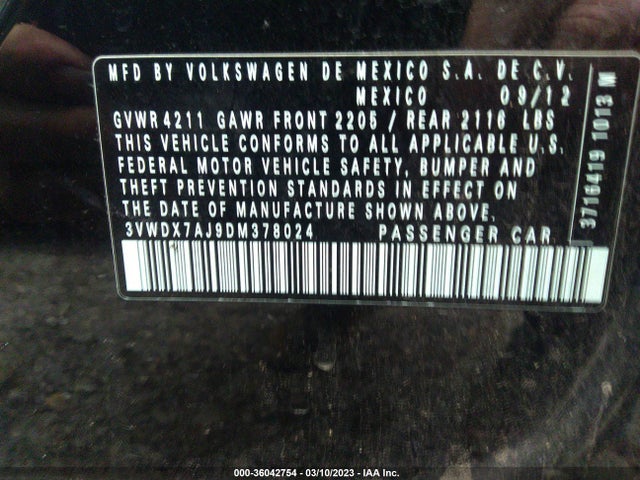 3VWDX7AJ9DM378024 Volkswagen Jetta Sedan Se W/convenience/sunroof