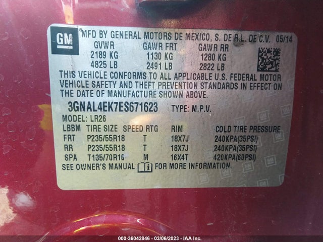 2014 Chevrolet Captiva Sport, VIN: 3GNAL4EK7ES671623