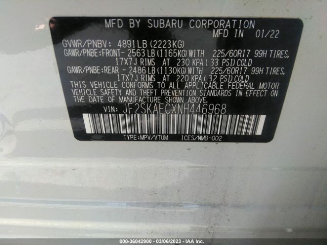 JF2SKAECXNH446968 Subaru Forester Premium