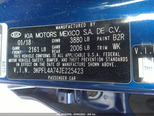 KIA FORTE S 2018 3KPFL4A74JE225423 Image 9