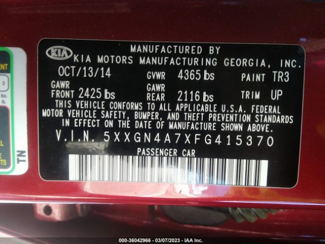 5XXGN4A7XFG415370 KIA OPTIMA EX