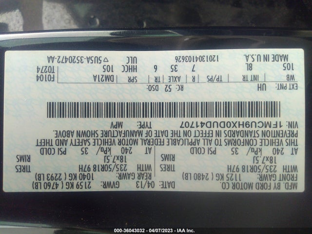 2013 FORD ESCAPE SEL VIN: 1FMCU9HX0DUD41707