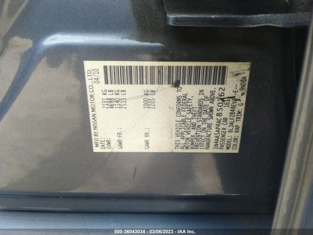 2010 NISSAN MAXIMA 3.5 SV W/SPORT PKG VIN: 1N4AA5AP4AC850262