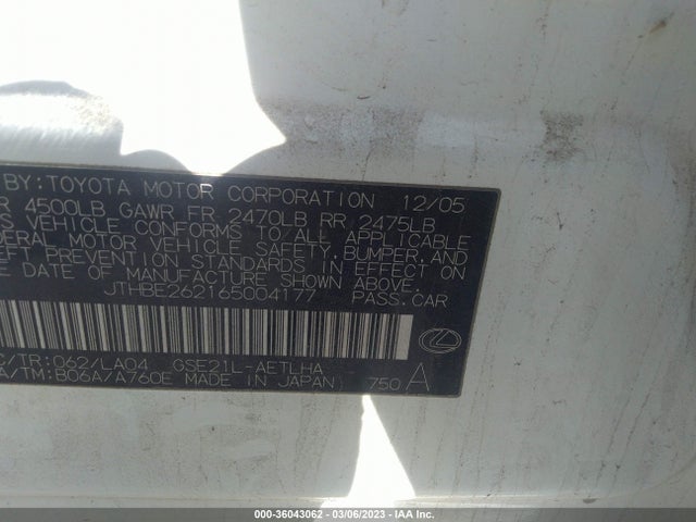 JTHBE262165004177 Lexus Is 350 Auto