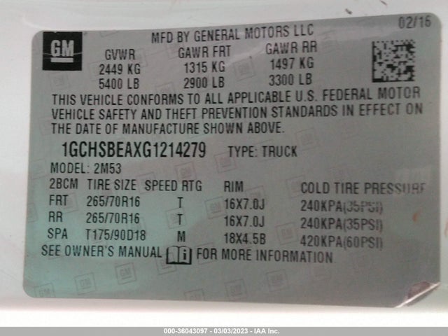 Chevrolet Colorado Wt 2016 1GCHSBEAXG1214279 Image 9