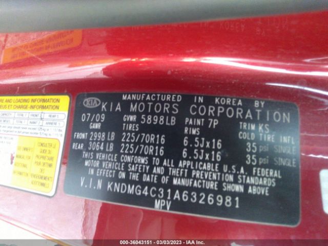 KNDMG4C31A6326981 KIA SEDONA LX