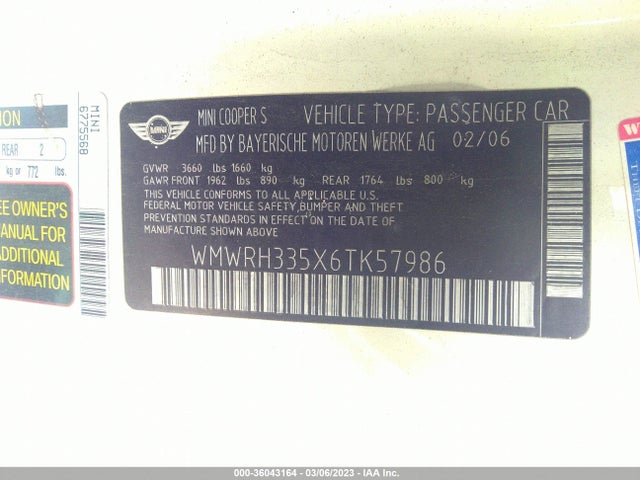 WMWRH335X6TK57986 Mini COOPER CONVERTIBLE