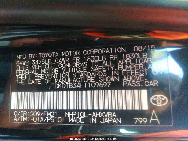 Toyota Prius C One/two/three/four 2015 JTDKDTB34F1109697 Image 10
