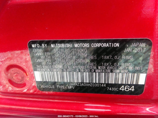 JA4AZ3A3XHZ030144 Mitsubishi Outlander Se/sel