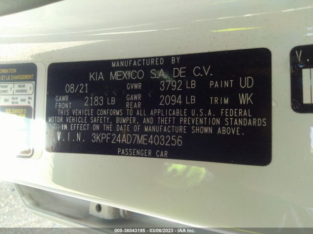 3KPF24AD7ME403256 KIA Forte Lxs