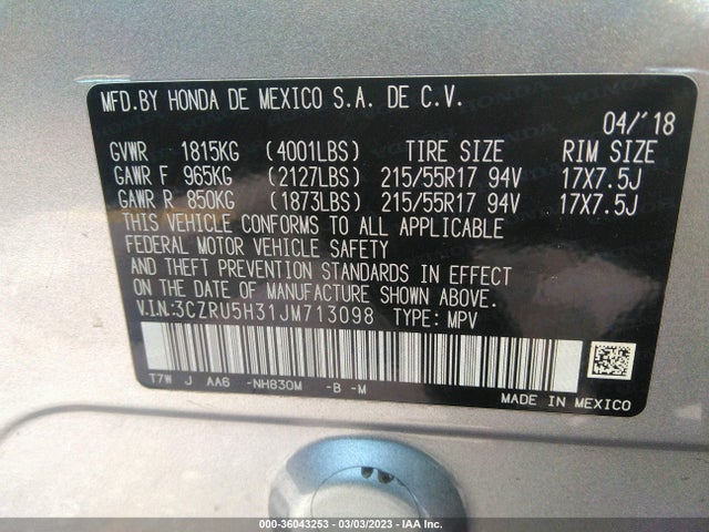 Honda HR-V LX 2018 3CZRU5H31JM713098 Image 9