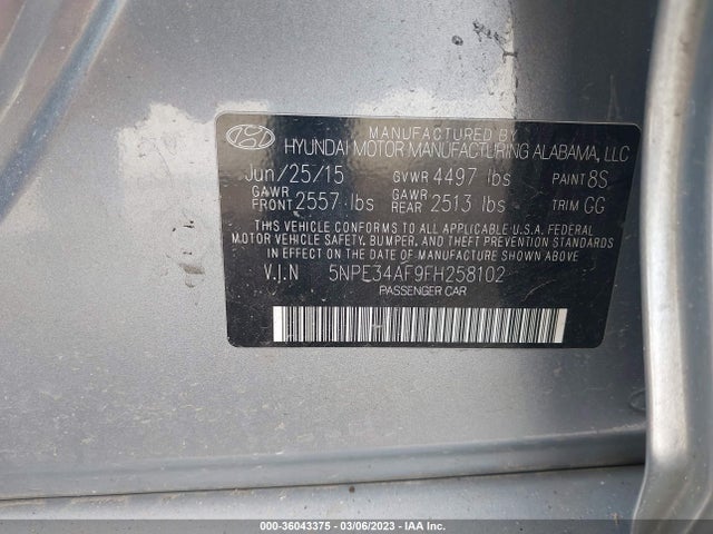 Hyundai Sonata 2.4l Limited 2015 5NPE34AF9FH258102 Image 11
