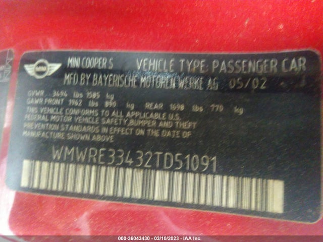 2002 MINI COOPER S WMWRE33432TD51091 Photo 8