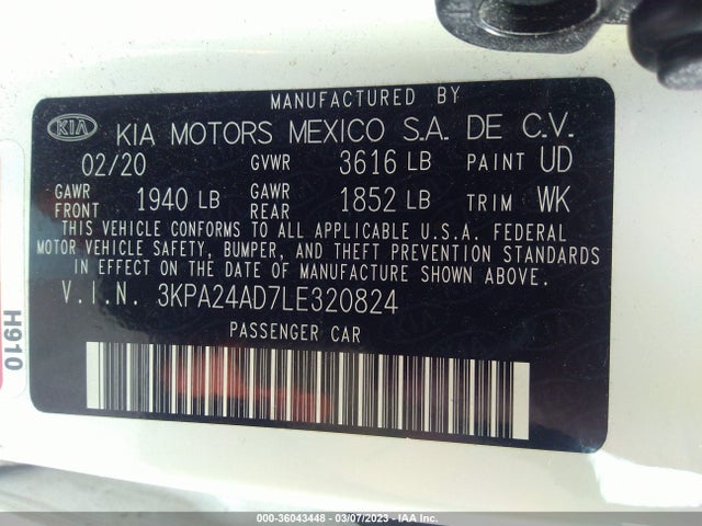 2020 KIA RIO LX VIN: 3KPA24AD7LE320824