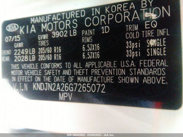 KNDJN2A26G7265072 KIA Soul Base