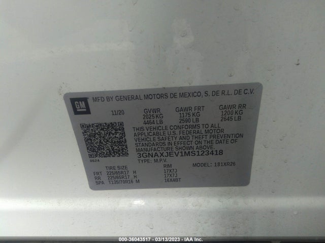 Chevrolet EQUINOX LT 2021 3GNAXJEV1MS123418 Image 9