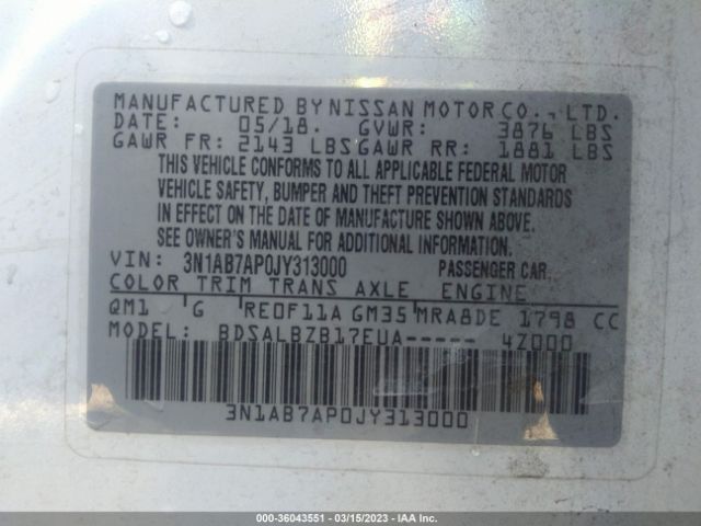 3N1AB7AP0JY313000 Nissan SENTRA S