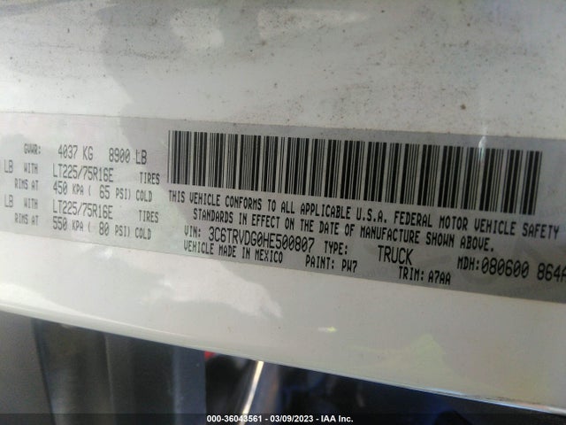 RAM Promaster Cargo Van 2017 3C6TRVDG0HE500807 Image 10