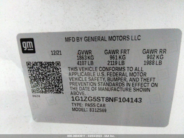 Chevrolet MALIBU RS 2022 1G1ZG5ST8NF104143 Image 9