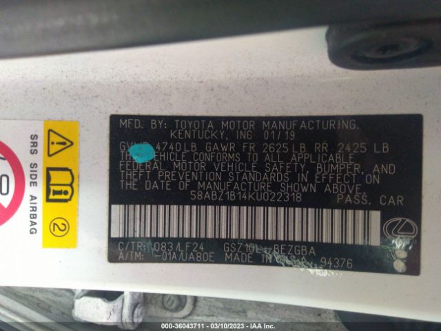 58ABZ1B14KU022318 Lexus Es 350 F Sport