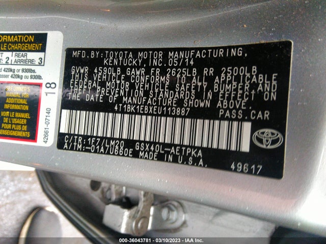 Toyota AVALON LIMITED 2014 4T1BK1EBXEU113887 Image 10