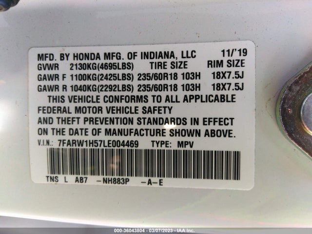 Honda CR-V EX 2020 7FARW1H57LE004469 Image 9